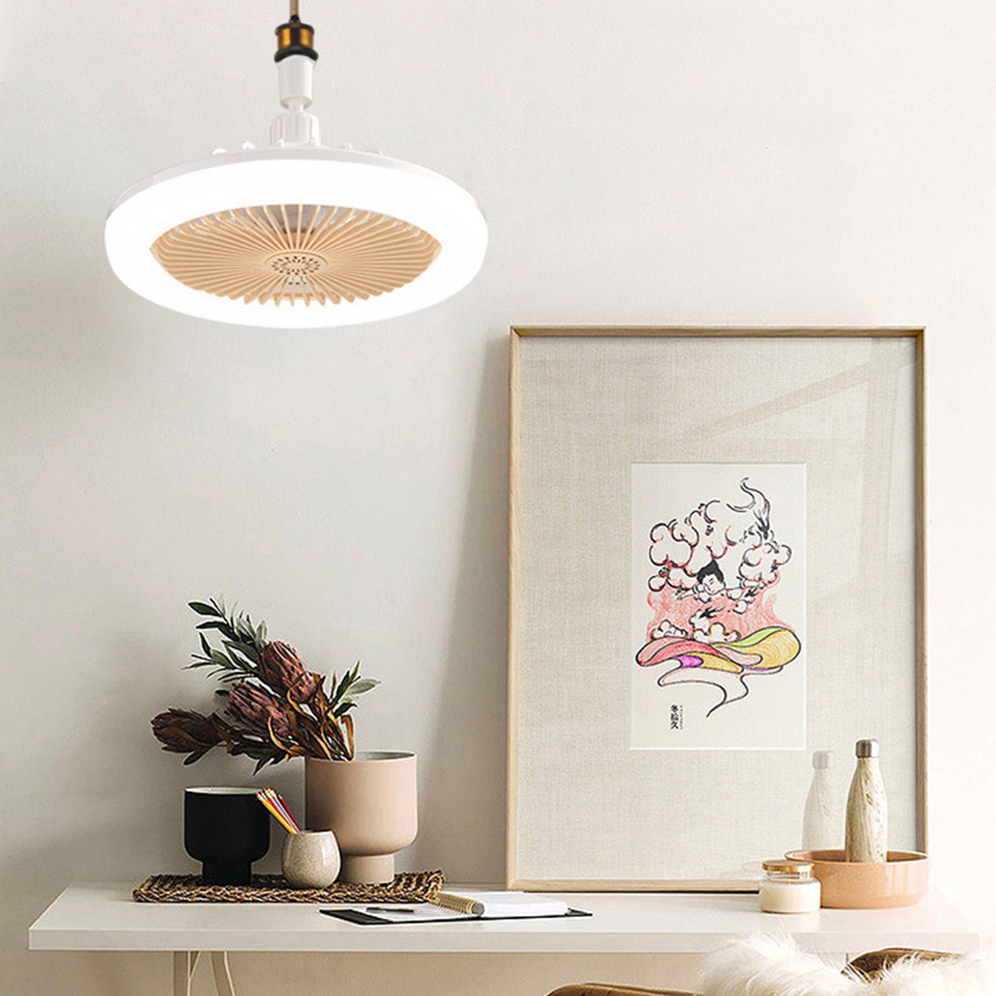 VENTILADOR DE TECHO CON LUZ Y CONTROL, ROTACIÓN DE 360 °, VENTILADOR DE TECHO E27, LÁMPARA ELÉCTRICA DE REFRIGERACIÓN, LÁMPARA PARA DECORACIÓN DEL HOGAR Y LA HABITACIÓN